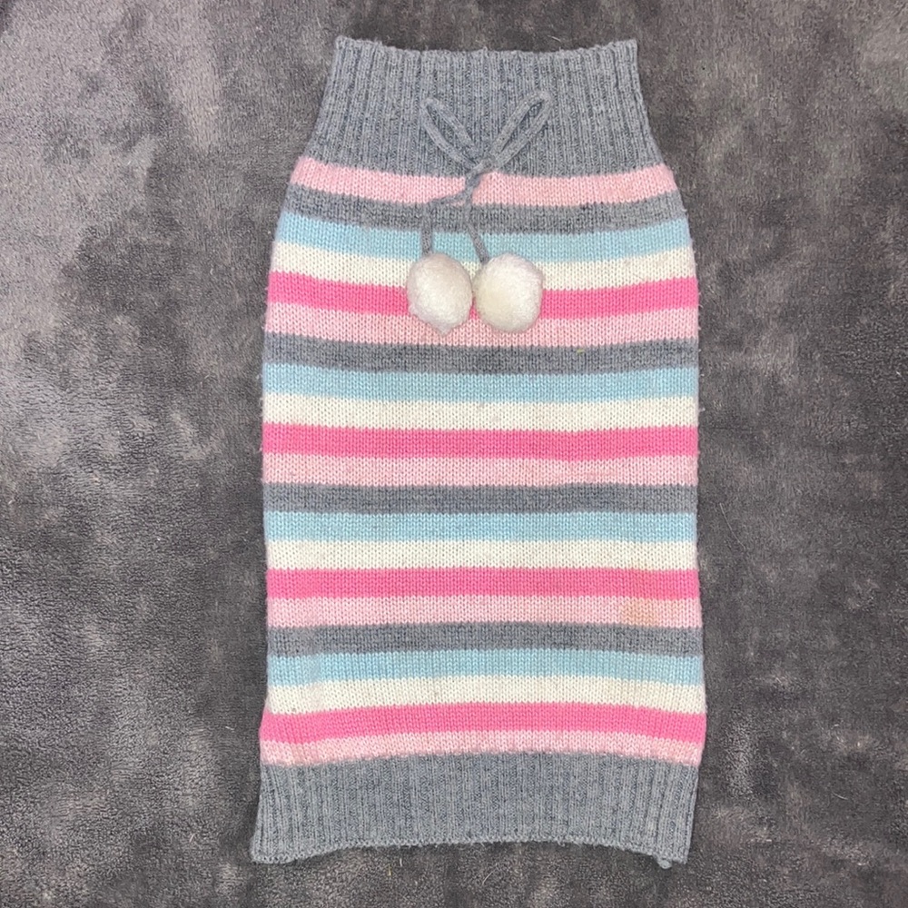 Striped Dog Sweater Gray Pink Cream Blue M